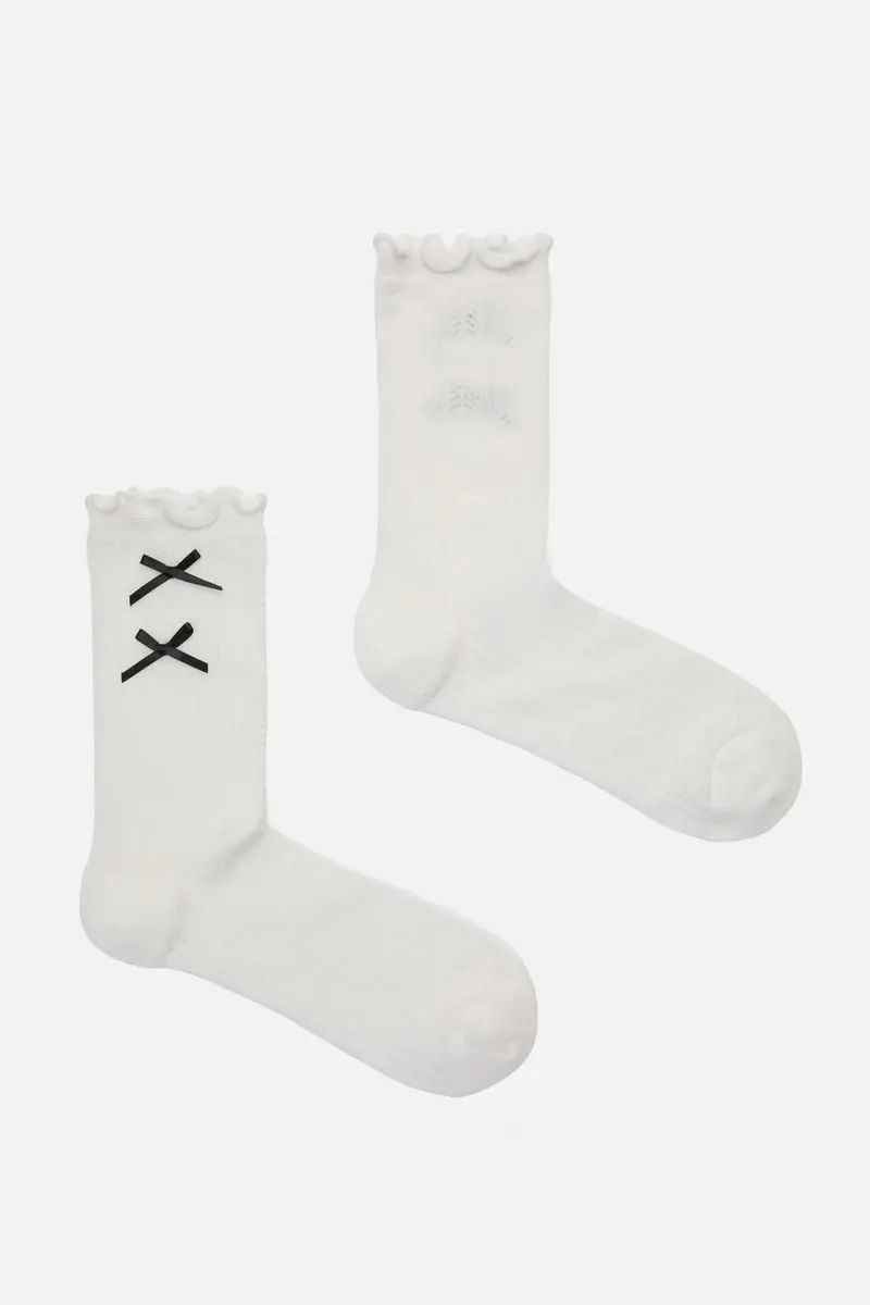 White Lacey Bow Socks 1