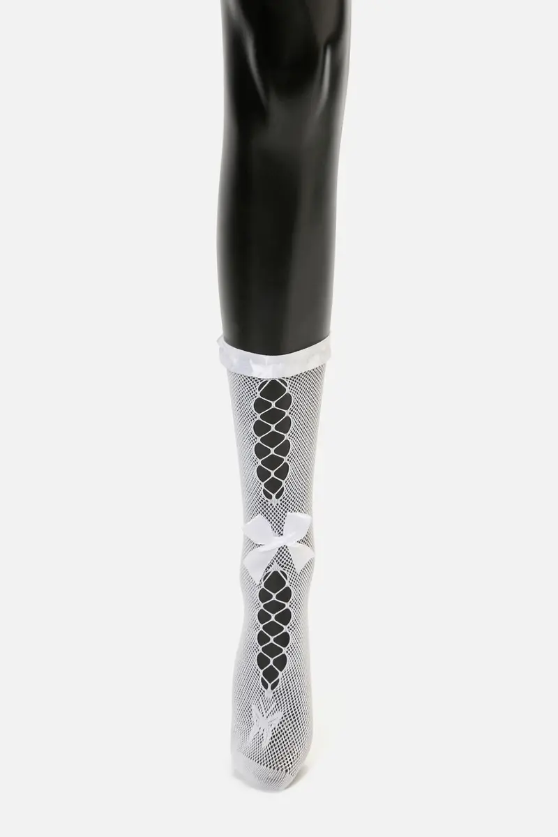 White Long Mesh Bow Sock 1