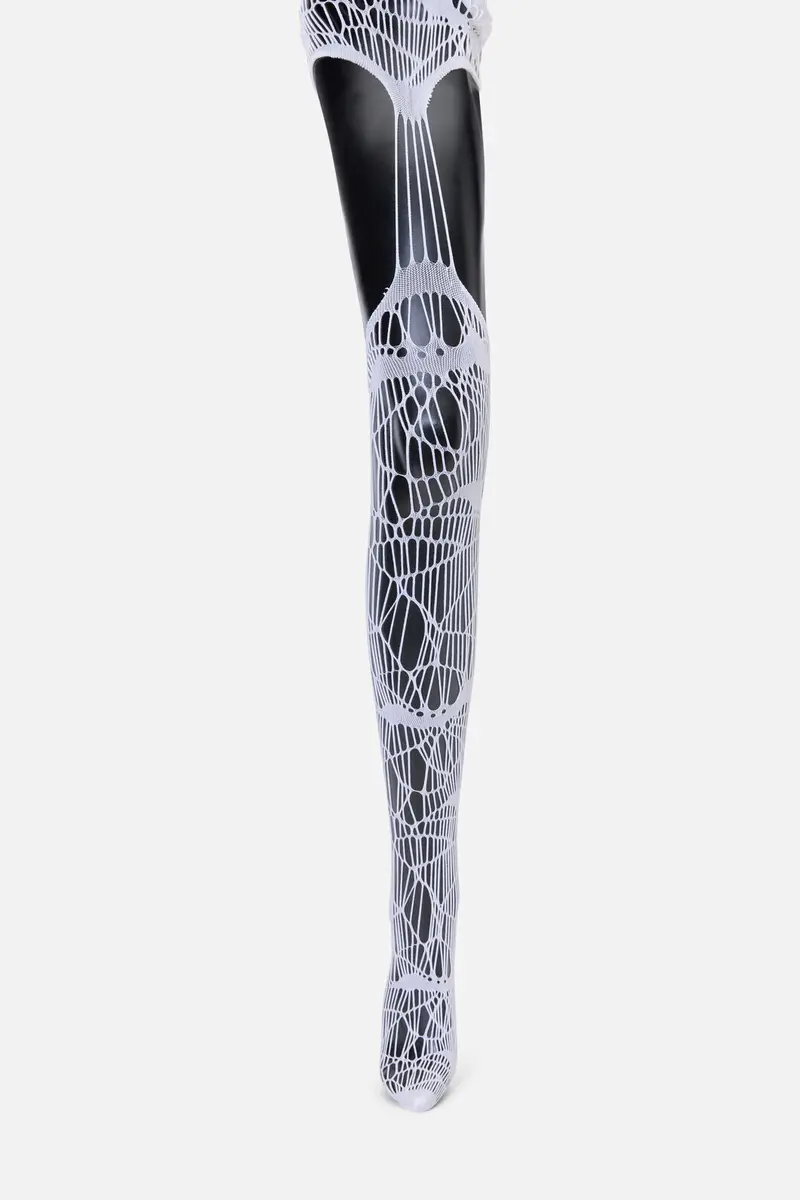 White Shattered Suspender Tights 1