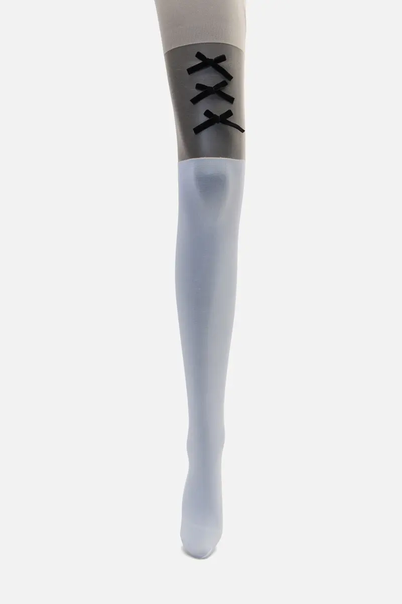White Suspender Bow Tights 1