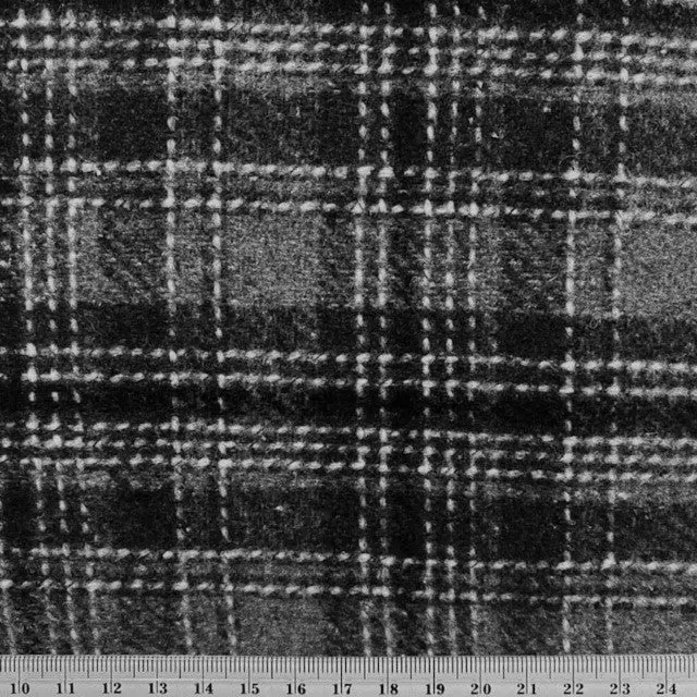 Wool Blend Check Fabric, Grey Charcoal Check - Width 148Cmcm 1