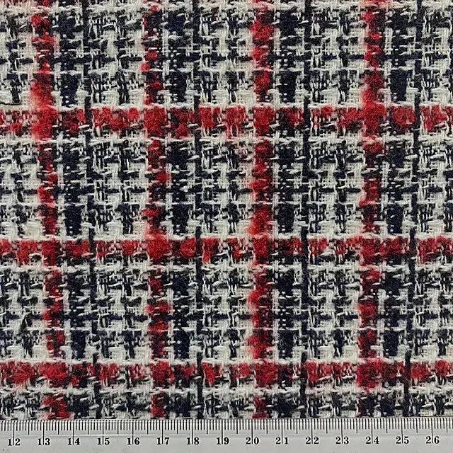 Wool Blend Check Fabric, Red Black Check - Width 148Cmcm 1