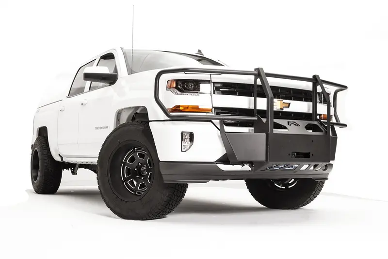 Fab Fours Gm16-N3370-1 Black Powder-Coated Two-Stage Winch Mount With Full Grill Guard For Gm Trucks 1