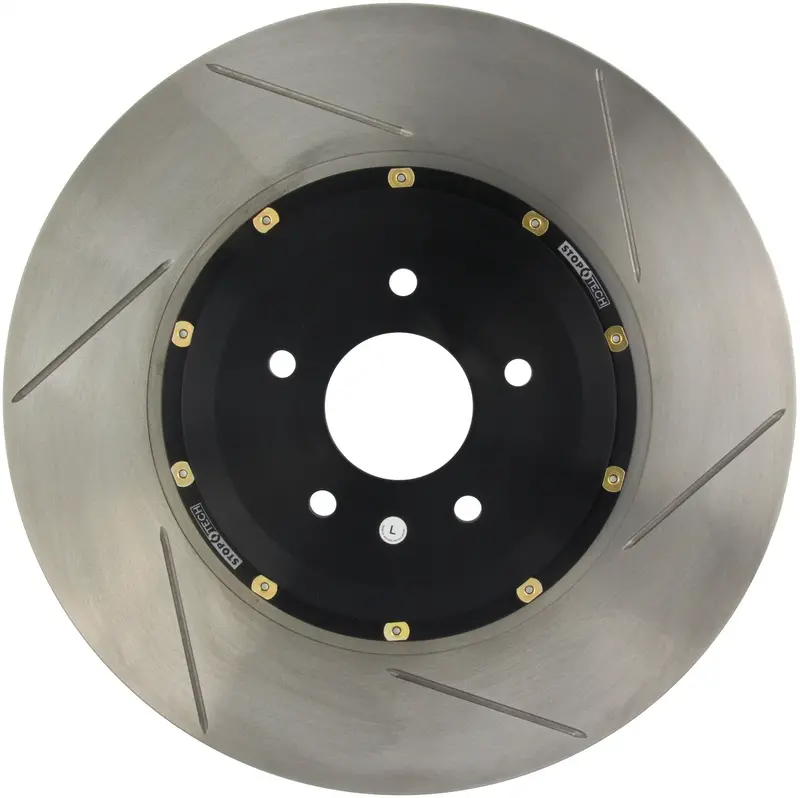 Stoptech Aerorotor – Two-Piece Drilled Front Right Rotor With Zinc-Coated Black Hat (129.62124.36) 1