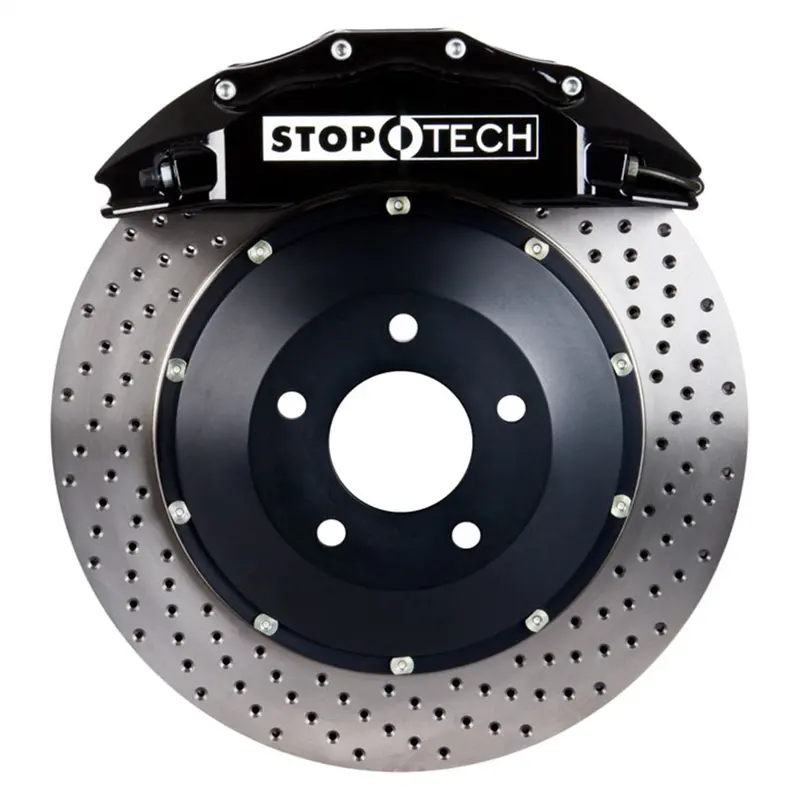 Stoptech Big Brake Kit – Front Upgrade With Black Calipers And Drilled Two-Piece Rotors 1